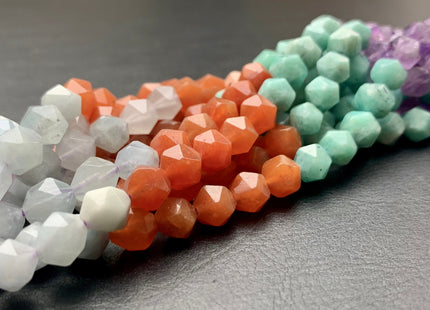 7-8 mm AAA Faceted Star Cut Mixed Gemstone Beads Genuine Amethyst Amazonite Carnelian Aquamarine Loose Beads 15 Inches Strand #2719