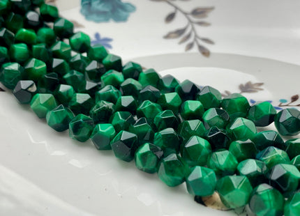 7-8 mm AAA Faceted Star Cut Green Tiger Eye Gemstone Beads Genuine Faceted High Quality Green Tiger Eye Loose Beads 15 Inches Strand #2720