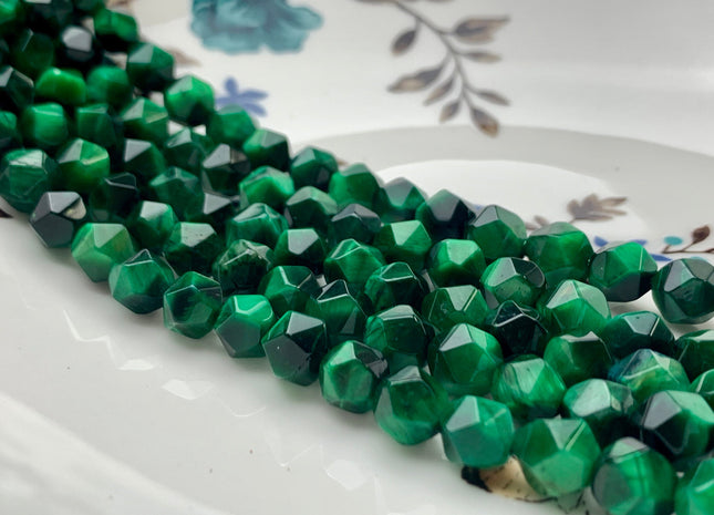 7-8 mm AAA Faceted Star Cut Green Tiger Eye Gemstone Beads Genuine Faceted High Quality Green Tiger Eye Loose Beads 15 Inches Strand #2720