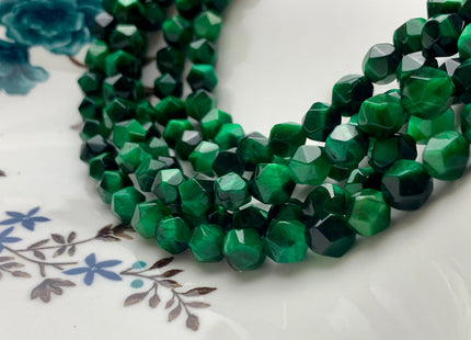 7-8 mm AAA Faceted Star Cut Green Tiger Eye Gemstone Beads Genuine Faceted High Quality Green Tiger Eye Loose Beads 15 Inches Strand #2720