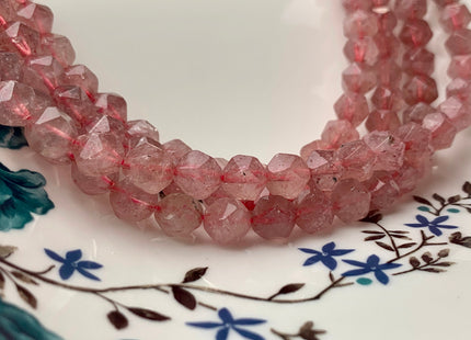 7-8 mm AAA Faceted Star Cut Strawberry Quartz Gemstone Beads Genuine Faceted Quality Strawberry Quartz Loose Beads 15 Inches Strand #2721