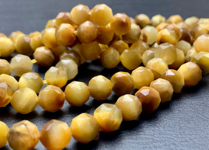 7-8 mm AAA Faceted Star Cut Golden Tiger Eye Gemstone Beads Genuine Faceted High Quality Gold Tiger Eye Loose Beads 15 Inches Strand #2724