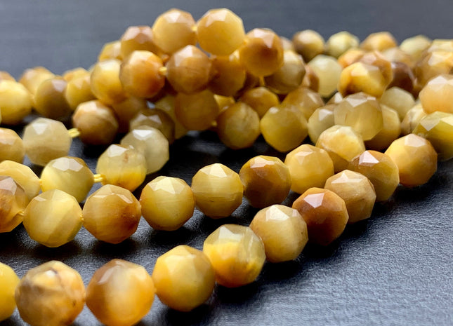 7-8 mm AAA Faceted Star Cut Golden Tiger Eye Gemstone Beads Genuine Faceted High Quality Gold Tiger Eye Loose Beads 15 Inches Strand #2724