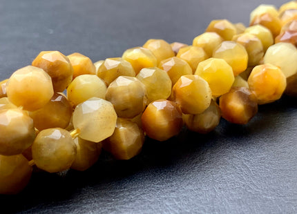 7-8 mm AAA Faceted Star Cut Golden Tiger Eye Gemstone Beads Genuine Faceted High Quality Gold Tiger Eye Loose Beads 15 Inches Strand #2724