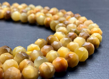 7-8 mm AAA Faceted Star Cut Golden Tiger Eye Gemstone Beads Genuine Faceted High Quality Gold Tiger Eye Loose Beads 15 Inches Strand #2724