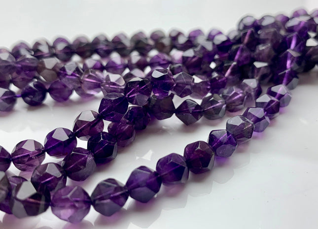 7 mm AAA Faceted Star Cut Amethyst Gemstone Beads Genuine Faceted Quality Dark Purple Amethyst Loose Beads 15 Inches Strand #2723
