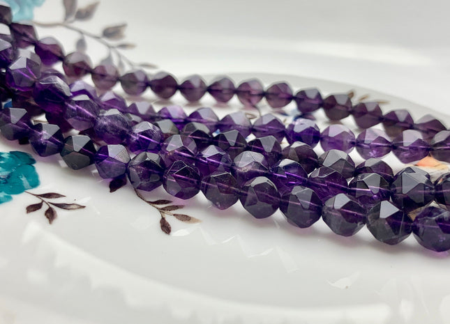 7 mm AAA Faceted Star Cut Amethyst Gemstone Beads Genuine Faceted Quality Dark Purple Amethyst Loose Beads 15 Inches Strand #2723