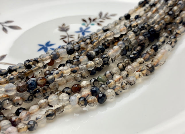 4 mm 6 mm Faceted Round Dragon Vein Agate Gemstone Beads Genuine Agate Gemstone Loose Beads 14 Inches Strand #2740