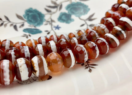 10x13-14 mm DZI Tibetan Agate Large Hole Faceted Drum Shape Carnelian Color Agate Hole Size 2.0 mm 14 Inches Strand 37 Beads #2731