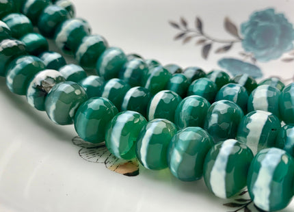 10x13-14 mm DZI Tibetan Agate Large Hole Faceted Drum Shape Pine Green Color Agate Hole Size 2.0 mm 14 Inches Strand 37 Beads #2732
