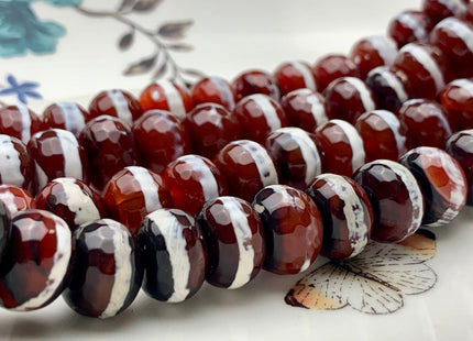 10x13-14 mm DZI Tibetan Agate Large Hole Faceted Drum Shape Cinnamon Brown Color Agate Hole Size 2.0 mm 14 Inches Strand 37 Beads #2733