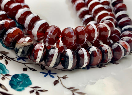 10x13-14 mm DZI Tibetan Agate Large Hole Faceted Drum Shape Cinnamon Brown Color Agate Hole Size 2.0 mm 14 Inches Strand 37 Beads #2733