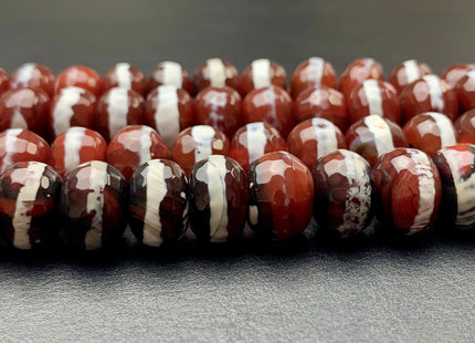 10x13-14 mm DZI Tibetan Agate Large Hole Faceted Drum Shape Cinnamon Brown Color Agate Hole Size 2.0 mm 14 Inches Strand 37 Beads #2733