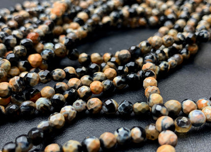 4 mm Faceted Round Yellow Black Agate Gemstone Beads Genuine Agate Gemstone Loose Beads 14 Inches Strand #2744