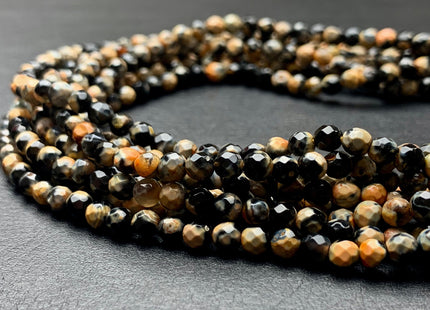 4 mm Faceted Round Yellow Black Agate Gemstone Beads Genuine Agate Gemstone Loose Beads 14 Inches Strand #2744
