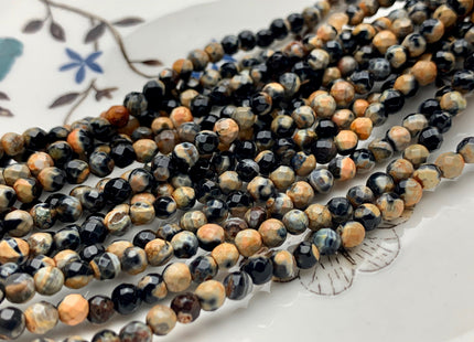 4 mm Faceted Round Yellow Black Agate Gemstone Beads Genuine Agate Gemstone Loose Beads 14 Inches Strand #2744