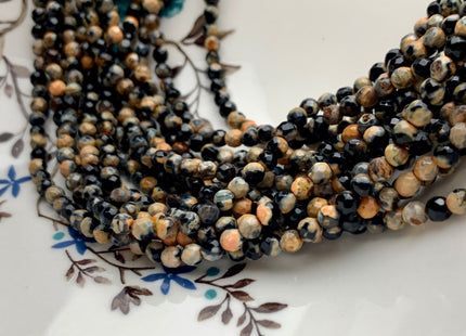 4 mm Faceted Round Yellow Black Agate Gemstone Beads Genuine Agate Gemstone Loose Beads 14 Inches Strand #2744