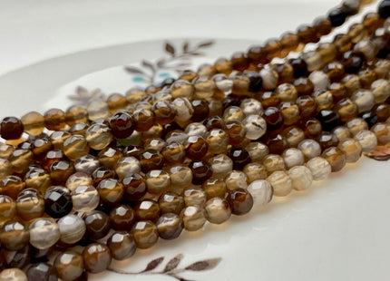 4 mm 6 mm Faceted Round Multi Brown Gray Agate Gemstone Beads Genuine Agate Gemstone Loose Beads 14 Inches Strand #2750