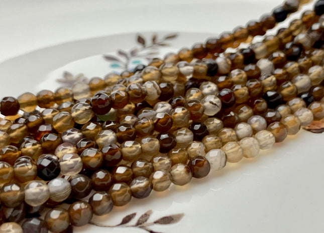 4 mm 6 mm Faceted Round Multi Brown Gray Agate Gemstone Beads Genuine Agate Gemstone Loose Beads 14 Inches Strand #2750