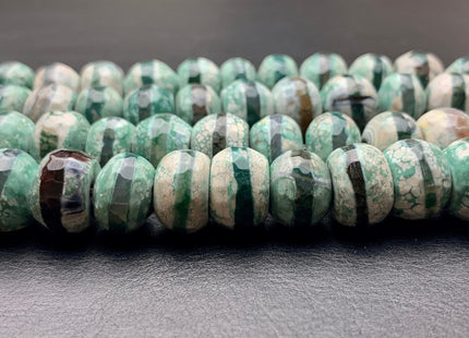 10x13-14 mm DZI Tibetan Agate Large Hole Faceted Drum Shape Mixed Sage Geen Color Agate Hole Size 2.0 mm 14 Inches Strand 37 Beads #2735