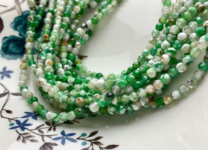 4 mm Faceted Round White Green Agate Gemstone Beads Genuine Agate Gemstone Loose Beads 14 Inches Strand #2752