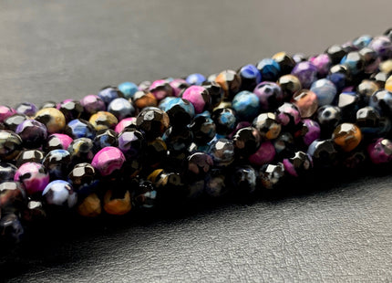 4 mm Faceted Round Multi Black Pink Blue Yellow Agate Gemstone Beads Genuine Agate Gemstone Loose Beads 14 Inches Strand #2753