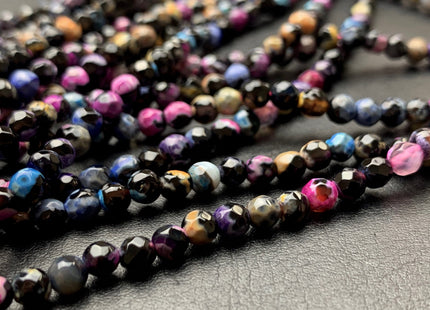 4 mm Faceted Round Multi Black Pink Blue Yellow Agate Gemstone Beads Genuine Agate Gemstone Loose Beads 14 Inches Strand #2753