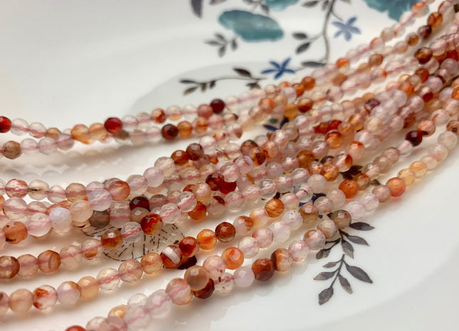 4 mm Faceted Round Multi Brown Orange Color Agate Gemstone Beads Genuine Agate Gemstone Loose Beads 14 Inches Strand #2756