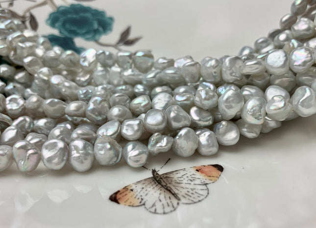 8-9 mm AA High Luster Natural White Or Natural Silver Color Keshi Nugget Freshwater Pearl Beads Center Drilled Keshi Nugget Pearls #1989