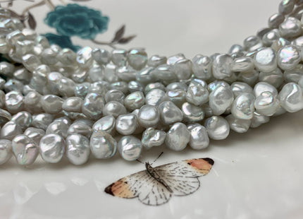 8-9 mm AA High Luster Natural White Or Natural Silver Color Keshi Nugget Freshwater Pearl Beads Center Drilled Keshi Nugget Pearls #1989