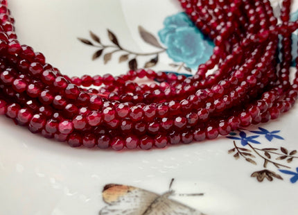 4 mm Faceted Round Cranberry Color Agate Gemstone Beads Genuine Agate Gemstone Loose Beads 14 Inches Strand #2762