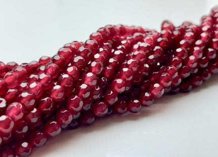 4 mm Faceted Round Cranberry Color Agate Gemstone Beads Genuine Agate Gemstone Loose Beads 14 Inches Strand #2762