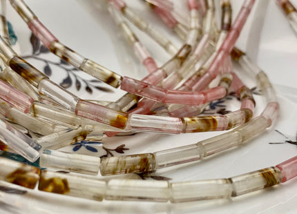 4x13-14mm Tube Shape Natural Multi Watermelon Quartz Gemstone Beads Genuine Pink Color Quartz Gemstones Loose Beads 15.5 Inches Strand #2994
