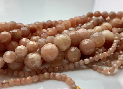 4mm 6mm 8mm 10mm 12mm Natural Color Peach MoonStone High Quality Faceted Round Gemstone Beads 15 Inches Strand #3005