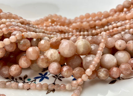 4mm 6mm 8mm 10mm 12mm Natural Color Peach MoonStone High Quality Faceted Round Gemstone Beads 15 Inches Strand #3005