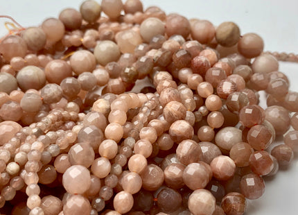 4mm 6mm 8mm 10mm 12mm Natural Color Peach MoonStone High Quality Faceted Round Gemstone Beads 15 Inches Strand #3005
