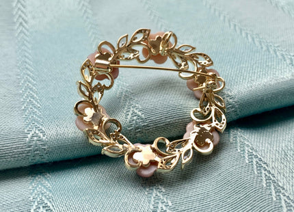 Genuine AAA Natural Freshwater Pearl Brooch Gold Color Floral Design Pendant With Carved MOP Flowers And Crystal Pearl Settings #10040