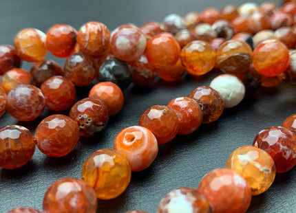 10mm 12mm 14mm 16mm Faceted Round Fire Agate Gemstone Beads Heat Treated Mixed Orange Pink And Cream Color Agate 15.5 Inches #2658