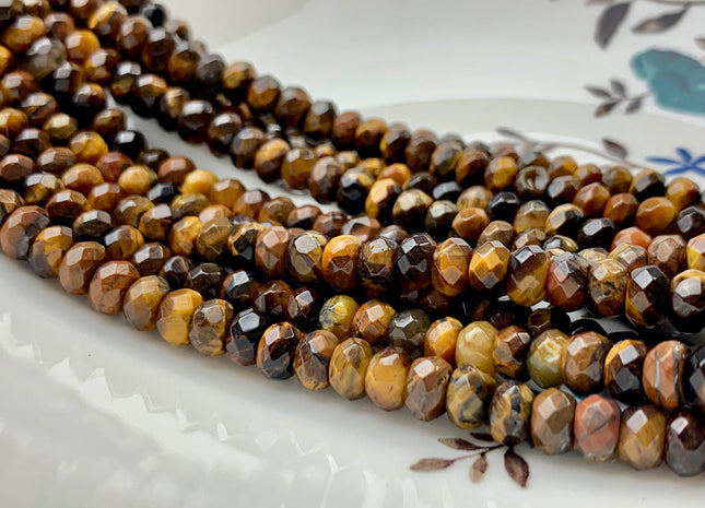 BEST DEAL 4x6 mm Faceted Rondelle Yellow Color Tiger Eye Gemstone Beads Genuine Tiger Eye Gemstone Loose Beads 14 Inches Strand #2780