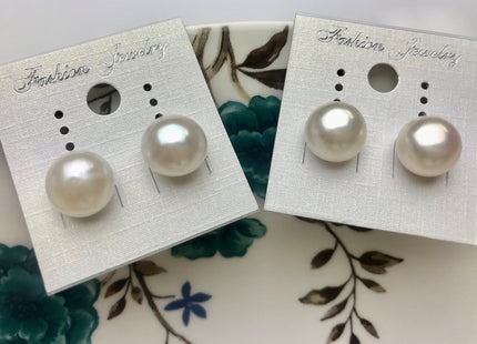 10-11.5 mm Genuine AAA Natural White Or Pink Freshwater Pearl Stud Earrings, .925 Sterling Silver Posts Pearl Earrings Bridal Jewelry #683