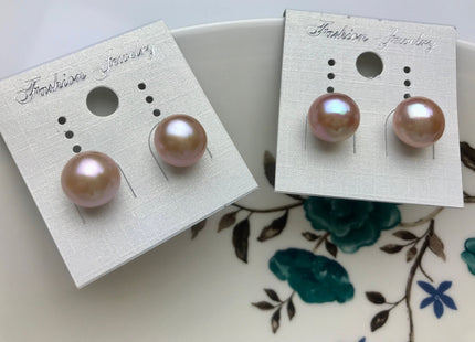 10-11.5 mm Genuine AAA Natural White Or Pink Freshwater Pearl Stud Earrings, .925 Sterling Silver Posts Pearl Earrings Bridal Jewelry #683