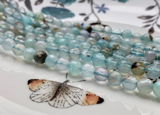 4mm 6mm 8mm 10mm Faceted Round Aqua Blue Color Agate Gemstone Beads Genuine Agate Gemstone Loose Beads 14 Inches Strand #2793