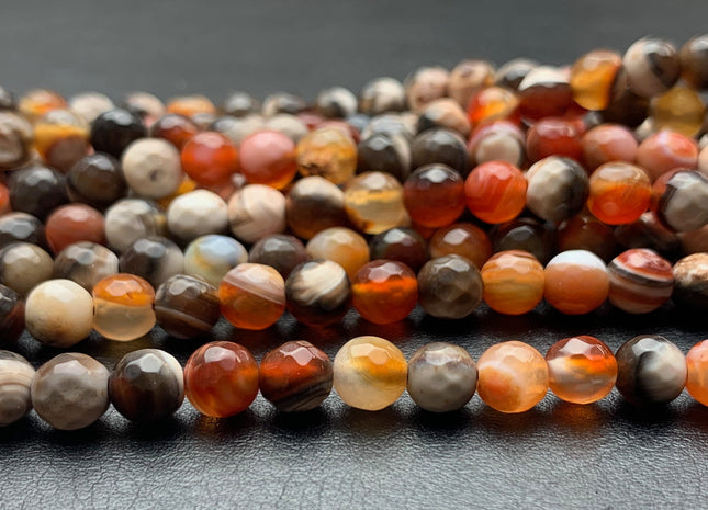 6 mm Faceted Round Multi Gray Brown White Color Agate Gemstone Beads Genuine Agate Gemstone Loose Beads 14 Inches Strand #2807