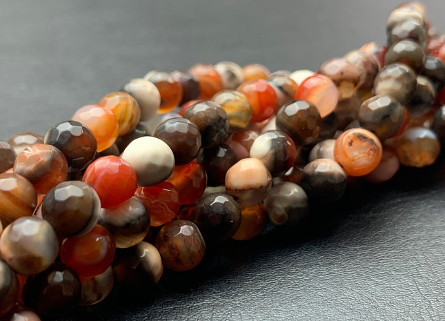 6 mm Faceted Round Multi Gray Brown White Color Agate Gemstone Beads Genuine Agate Gemstone Loose Beads 14 Inches Strand #2807