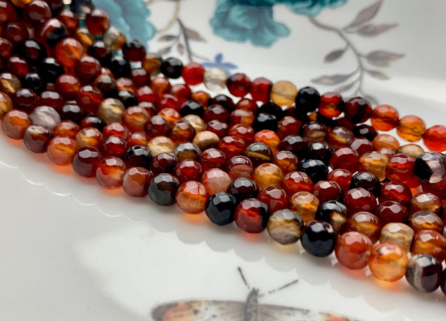 6 mm Faceted Round Multi Black And Brown Color Agate Gemstone Beads Genuine Agate Gemstone Loose Beads 14 Inches Strand #2803
