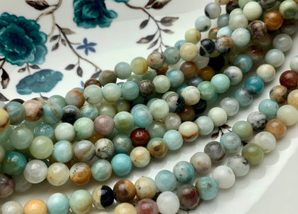 6mm 8mm 10mm Large Hole Natural Multi Color Smooth Round Amazonite Gemstone Beads Hole Size 2.0mm 14 Inches Strand #2845