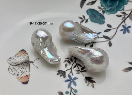 One-Of-A-Kind 15-19x24-32 mm AAA Jumbo Natural White Baroque Pearl High Luster Undrilled Drop Shape White Baroque Pearl Beads #P1020-NH