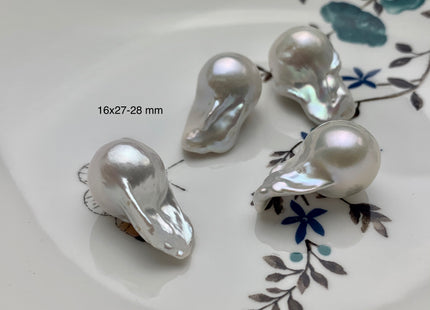 One-Of-A-Kind 15-19x24-32 mm AAA Jumbo Natural White Baroque Pearl High Luster Undrilled Drop Shape White Baroque Pearl Beads #P1020-NH