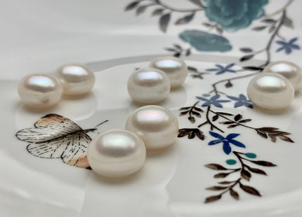 AAA One Pair 11-13 mm Top Quality High Luster Round Button Half Drilled Freshwater Pearls Genuine Natural White Earring Pearls #P1028