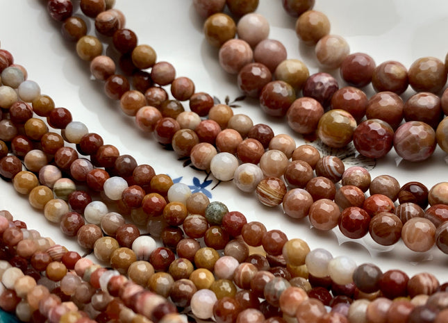 4mm 6mm 8mm 10mm 12mm AAA Faceted Round Natural Petrified Wood Beads Taupe Beige Brown Color High Quality Gemstone 15 Inches Strand #2837